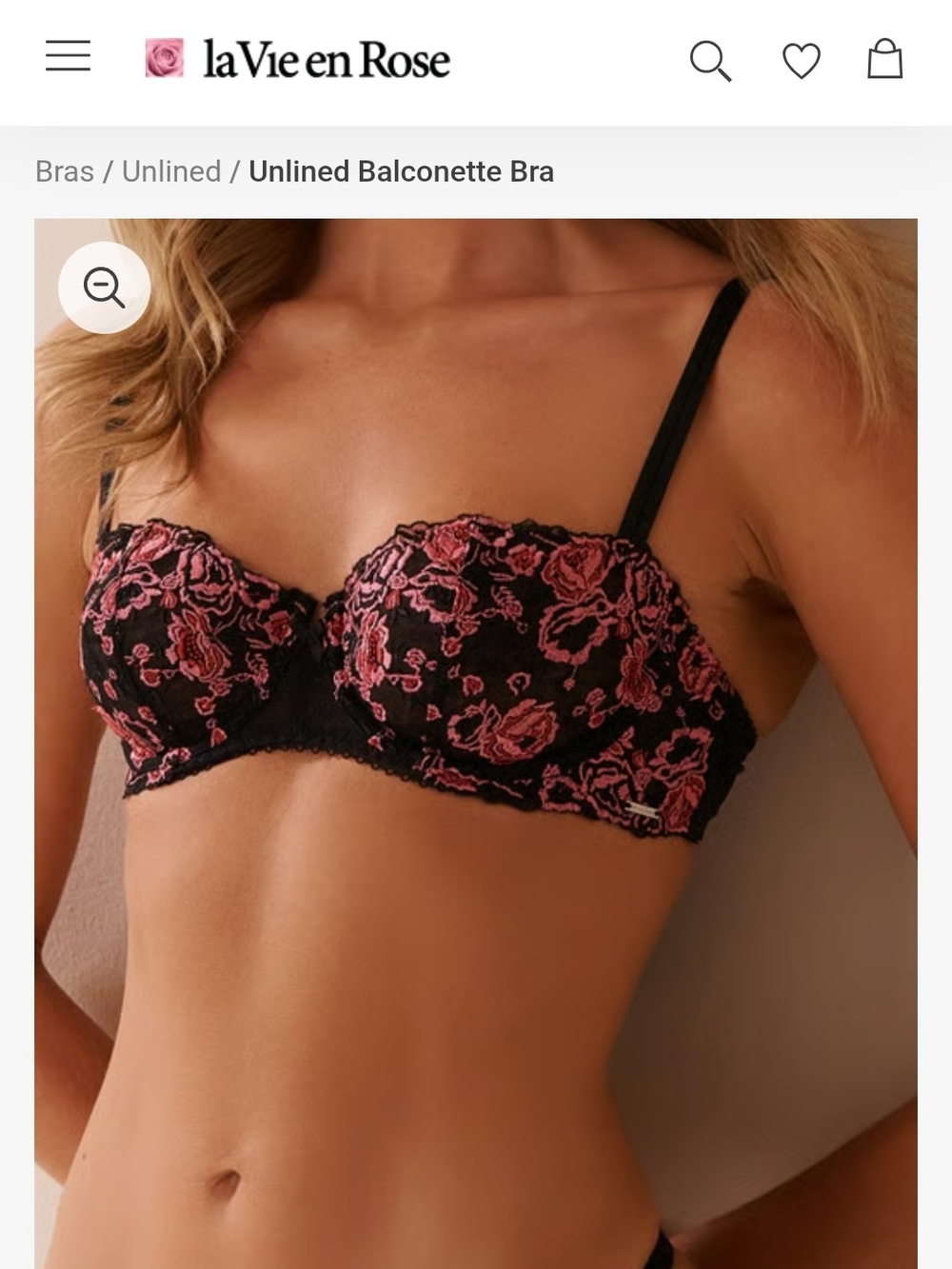 La Vie En Rose Black and Pink Floral Lace Balconette Bra